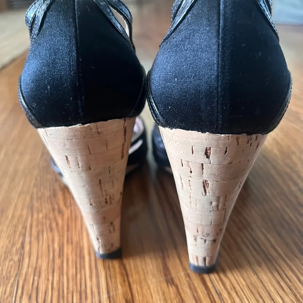 Prada Black and Tan Cork Wedges